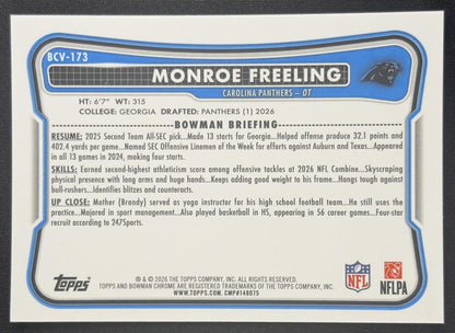 Monroe Freeling 2026 Bowman Chrome NFL Mojo Refractor Panthers
