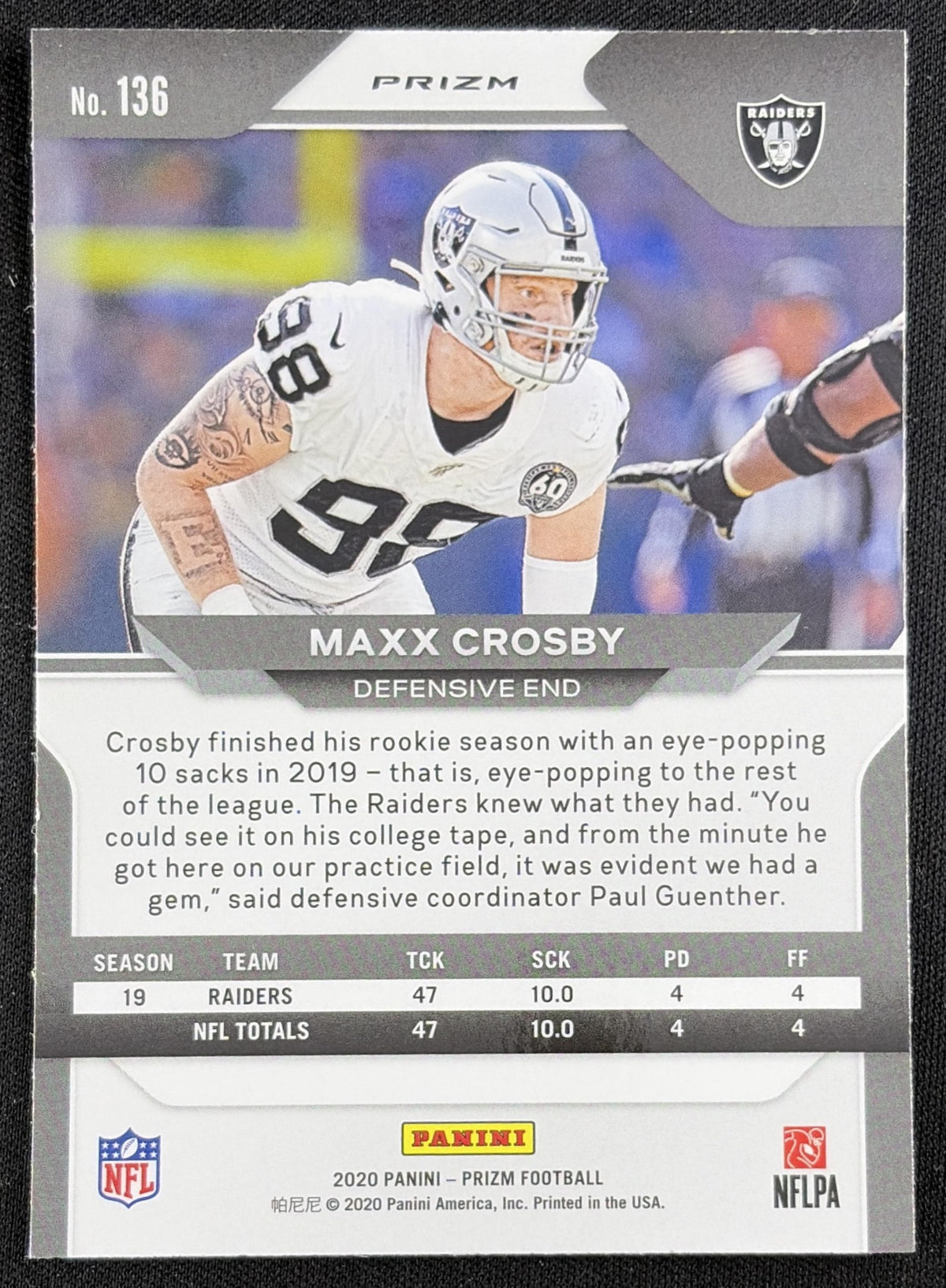 Maxx Crosby 2020 Panini Prizm Red Ice Raiders Sports Trading Card