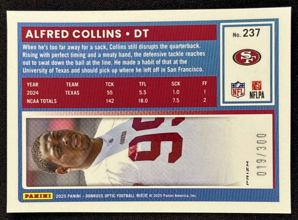 Alfred Collins 2025 Panini Donruss Optic Rated Rookie Wave Prizm /300 49ers