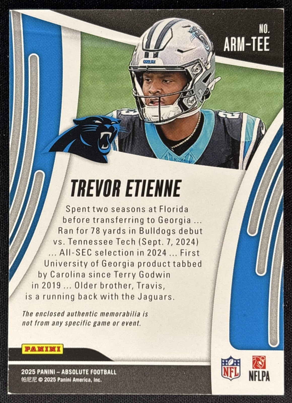 Trevor Etienne 2025 Panini Absolute Rookie Materials Panthers