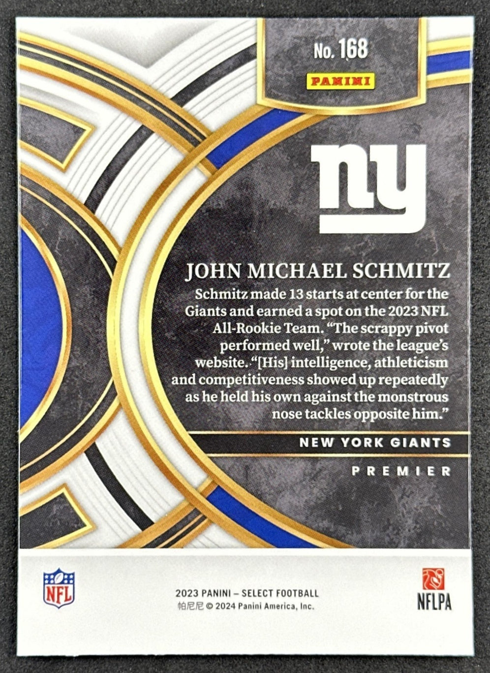 John Michael Schmitz 2023 Panini Select Giants back sports trading card