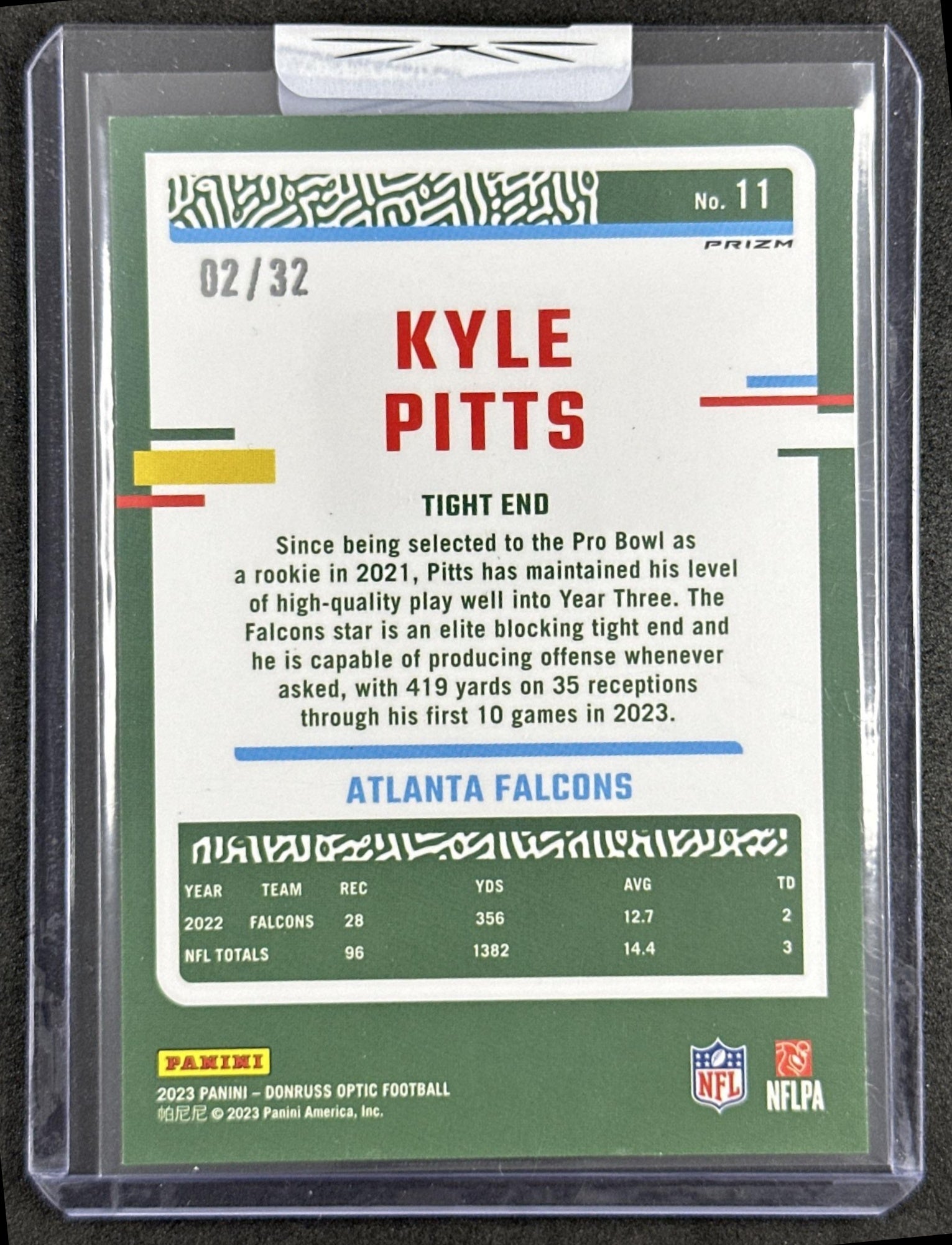 Kyle Pitts 2023 Panini Donruss Optic Shield Prizm /32 Falcons