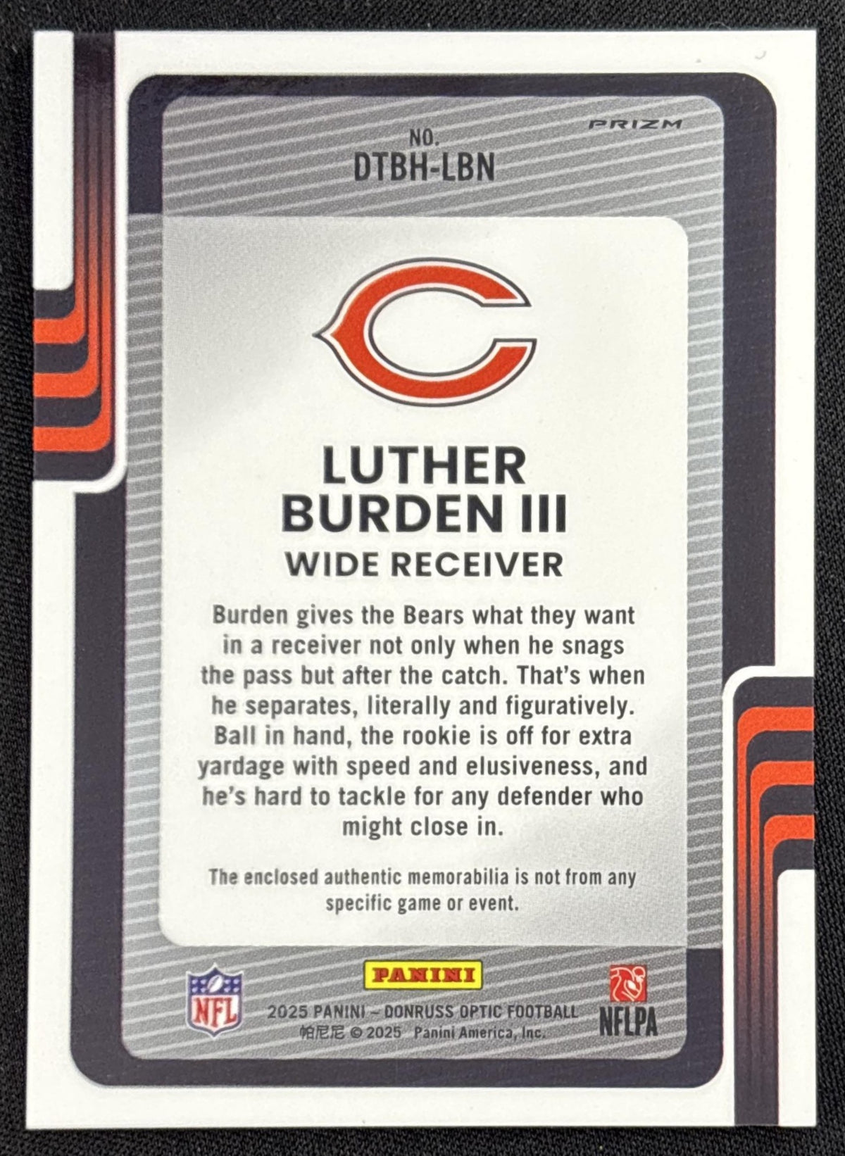 Luther Burden III 2025 Panini Donruss Optic Threads Bears