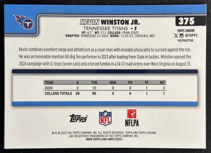 Kevin Winston Jr. 2025 Topps Chrome Rookie Refractor Titans Football