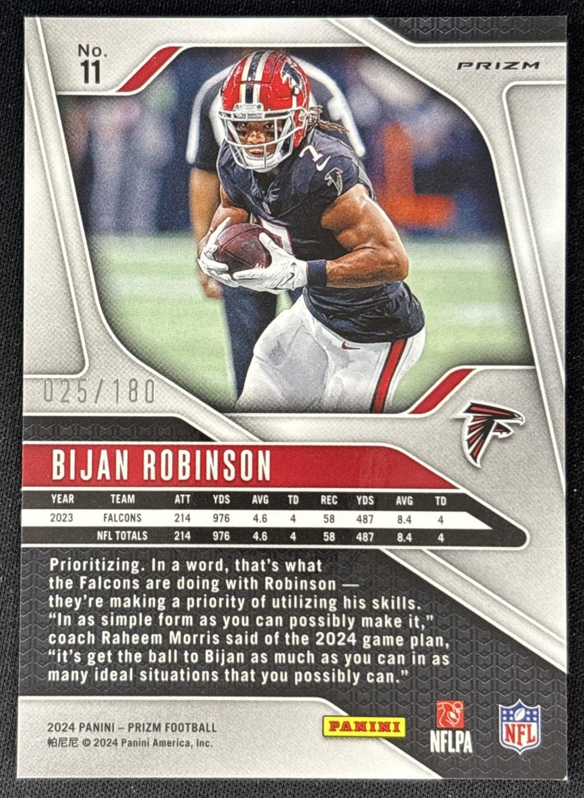 Bijan Robinson 2024 Panini Prizm Hyper /180 Falcons back