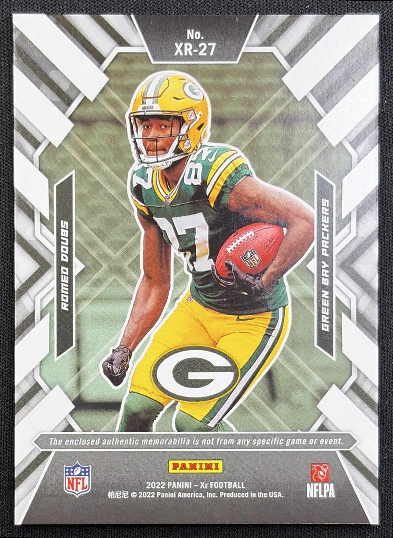 Romeo Doubs 2022 Panini XR X Ray Swatches Blue /49 Packers