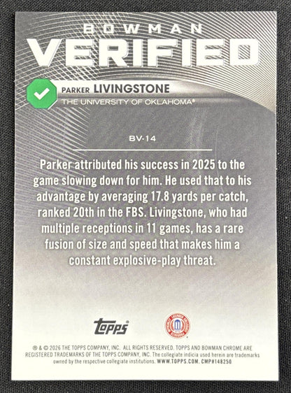 Parker Livingstone 2026 Bowman Verified Chrome Sooners