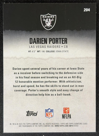 Darien Porter 2025 Topps Signature Class Rookie Red & Black Foil Raiders