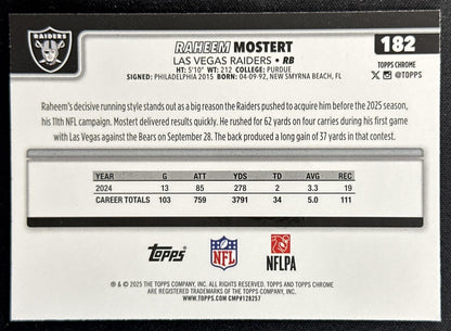 Raheem Mostert 2025 Topps Chrome Green Wave Refractor /99 Raiders