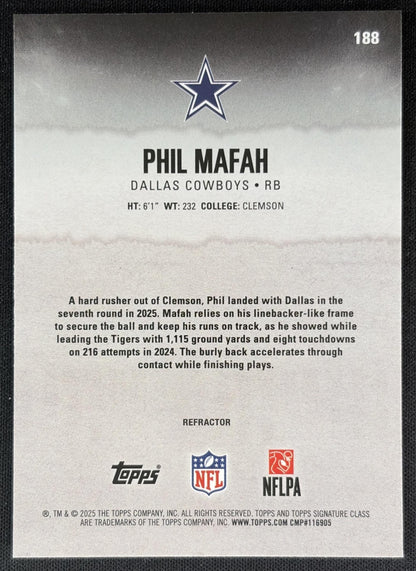 Phil Mafah 2025 Topps Signature Class Chrome Rookie White Refractor Cowboys back