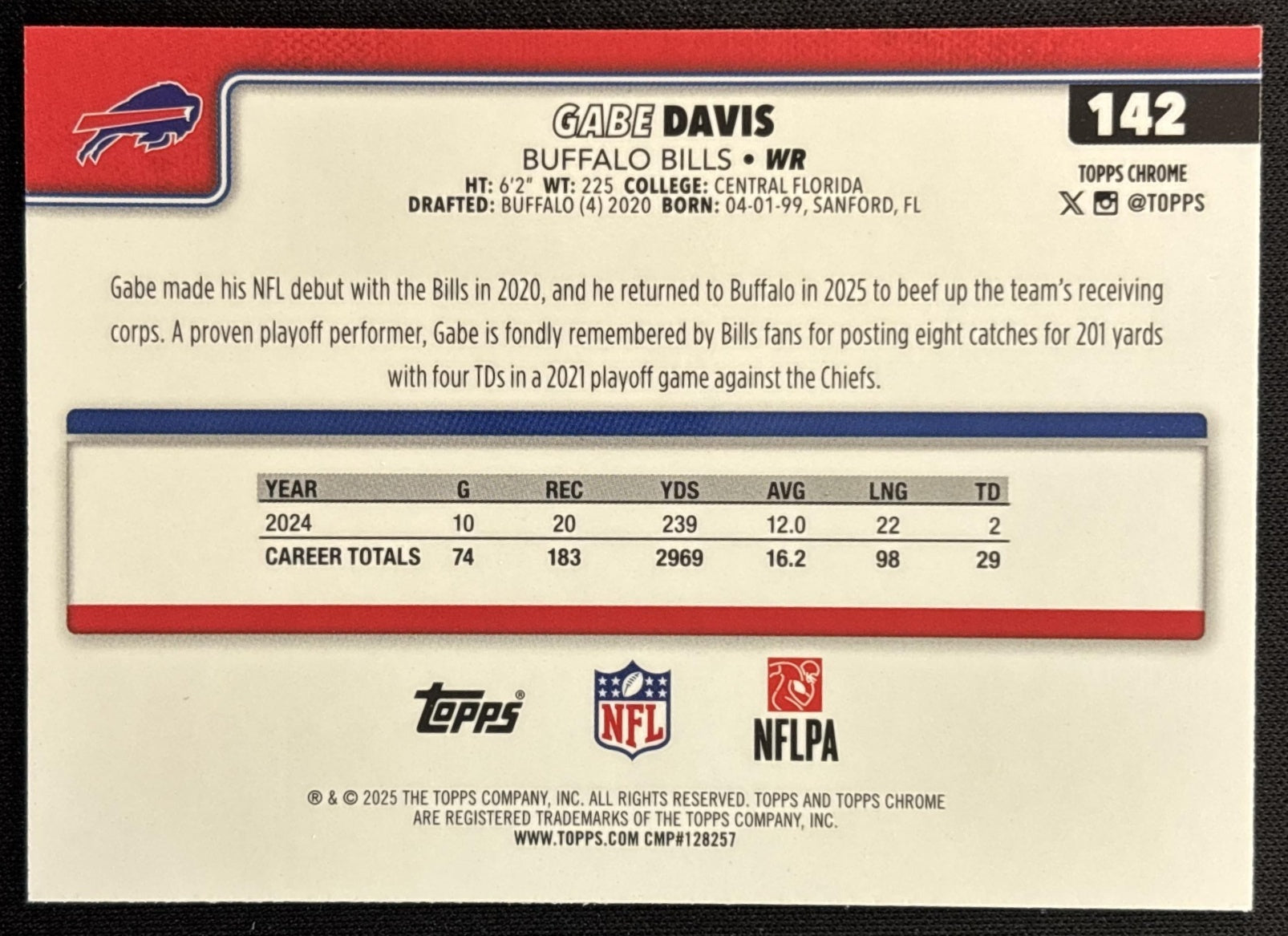 Gabe Davis 2025 Topps Chrome Neon Pulse Refractor Bills