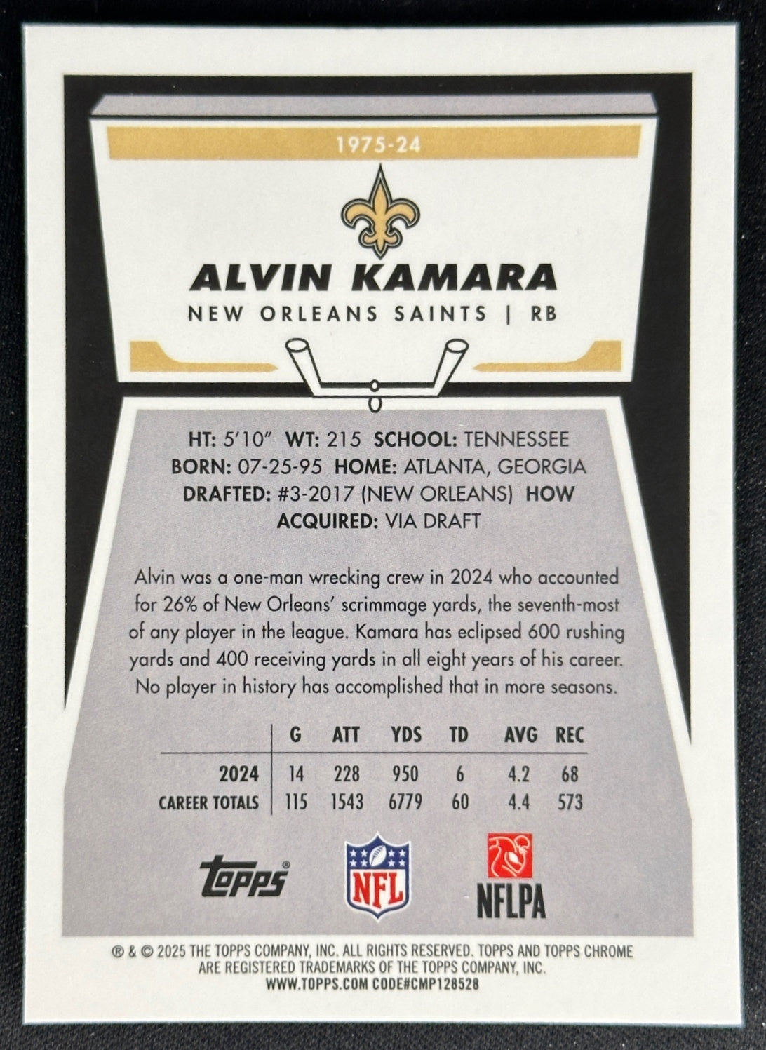 Alvin Kamara 2025 Topps Chrome 1975 Saints Sports Trading Cards