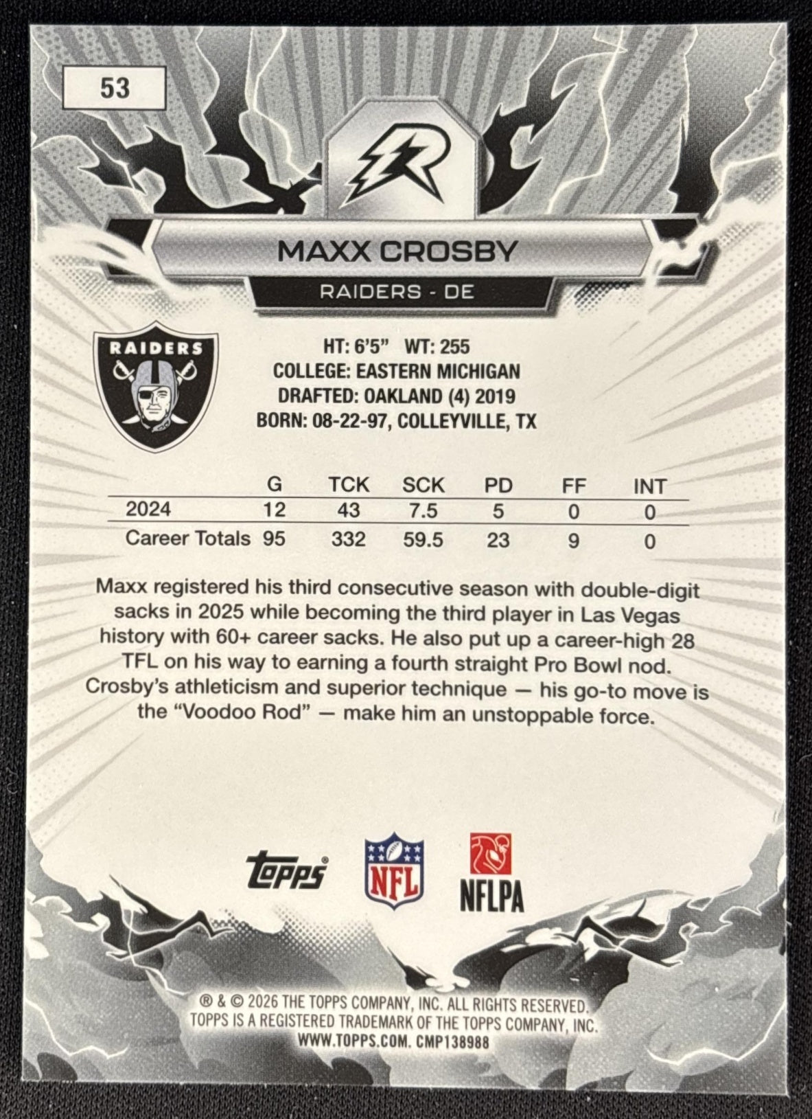 Maxx Crosby 2025 Topps Resurgence Raiders Las Vegas Raiders back