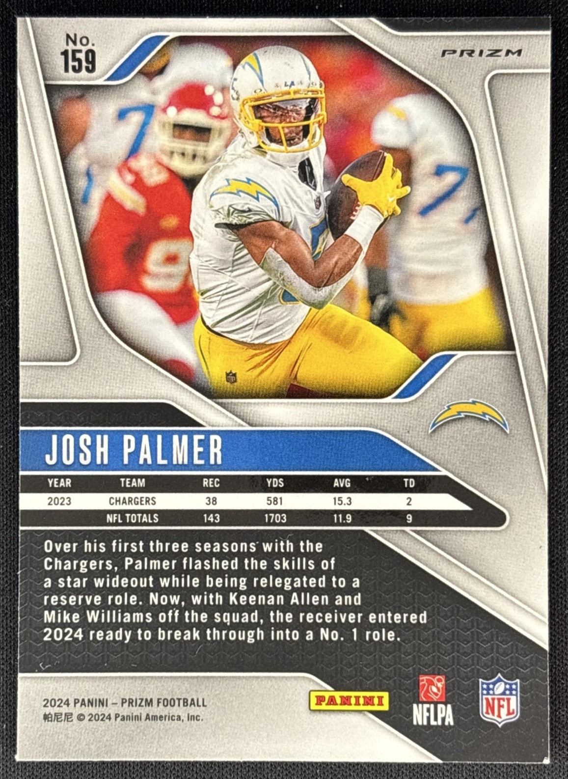 Josh Palmer 2024 Panini Prizm Red White and Blue Chargers back