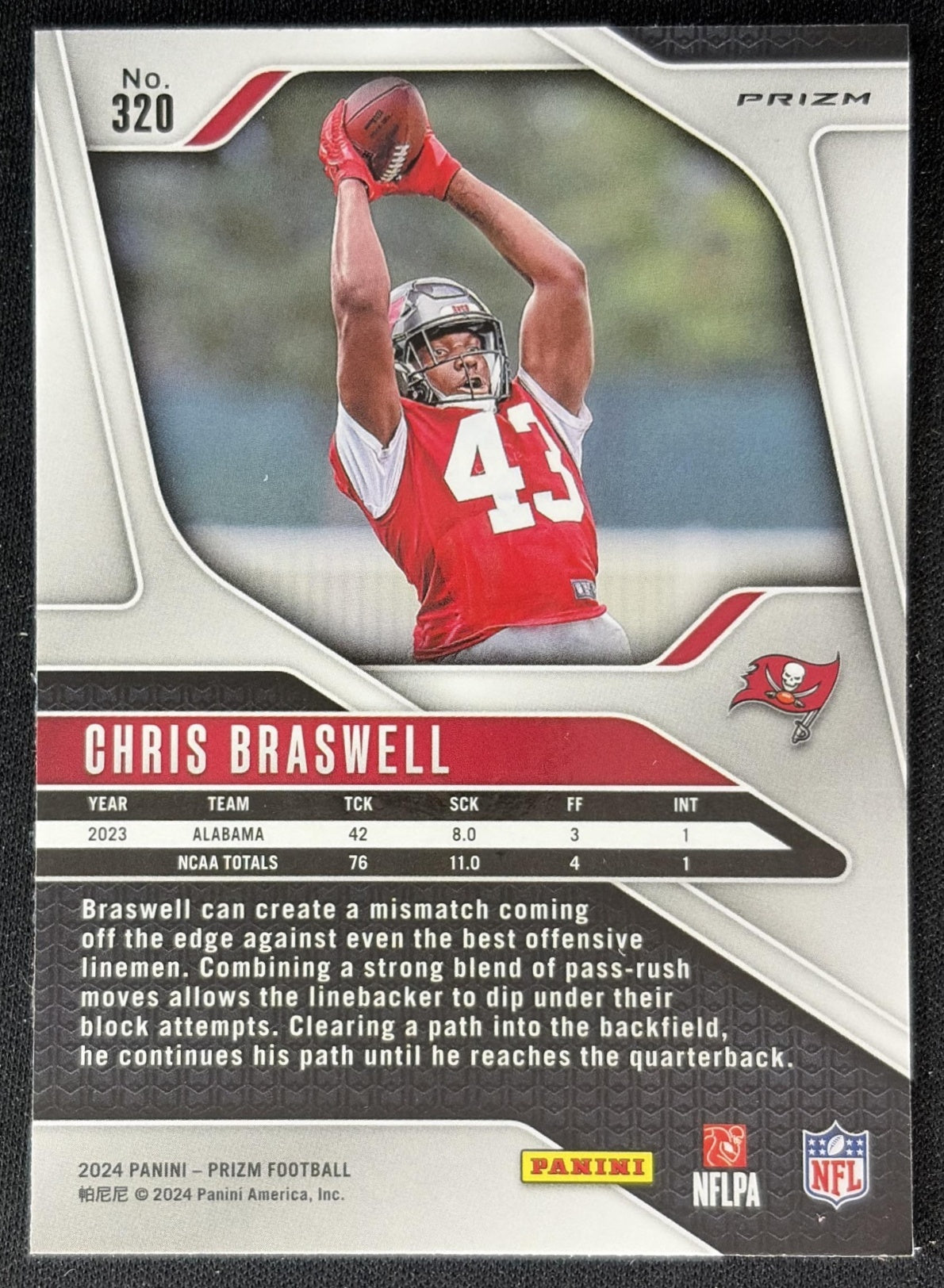 Chris Braswell 2024 Panini Prizm Pink Buccaneers back