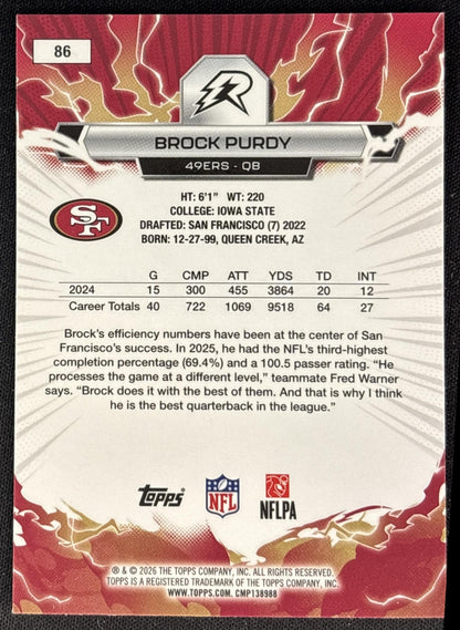 Brock Purdy 2025 Topps Resurgence 49ers San Francisco 49ers back