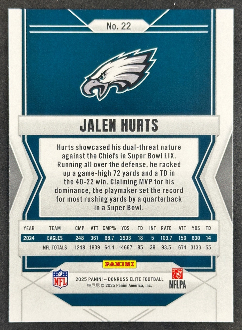 Jalen Hurts 2025 Panini Donruss Elite Eagles Sports Trading Cards
