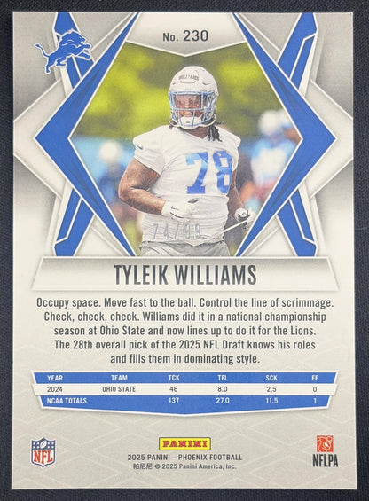 Tyleik Williams 2025 Panini Phoenix Red Seismic Prizm /99 Lions