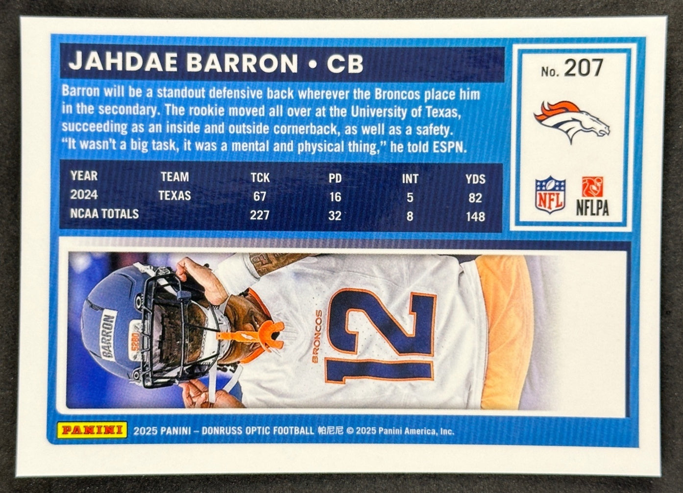 Jahdae Barron 2025 Donruss Optic Rated Rookie Broncos Sports Trading Card