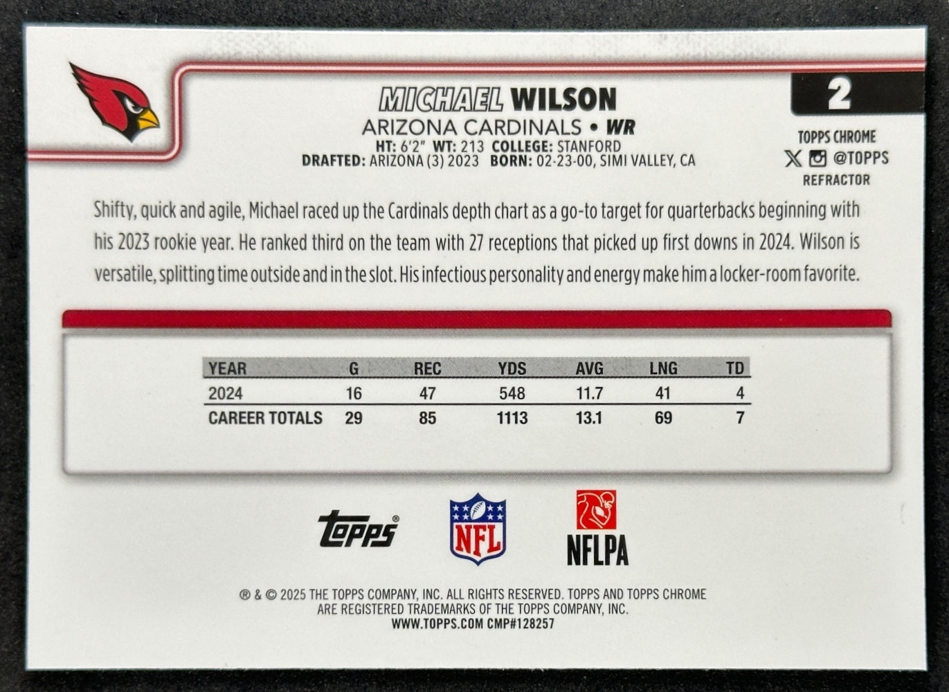 Michael Wilson 2025 Topps Chrome Refractor Cardinals Sports Trading Cards
