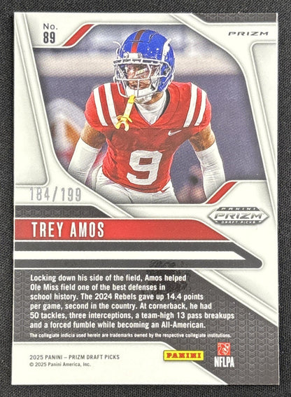 Trey Amos 2025 Panini Prizm Draft Picks Purple Ice /199 Rebels