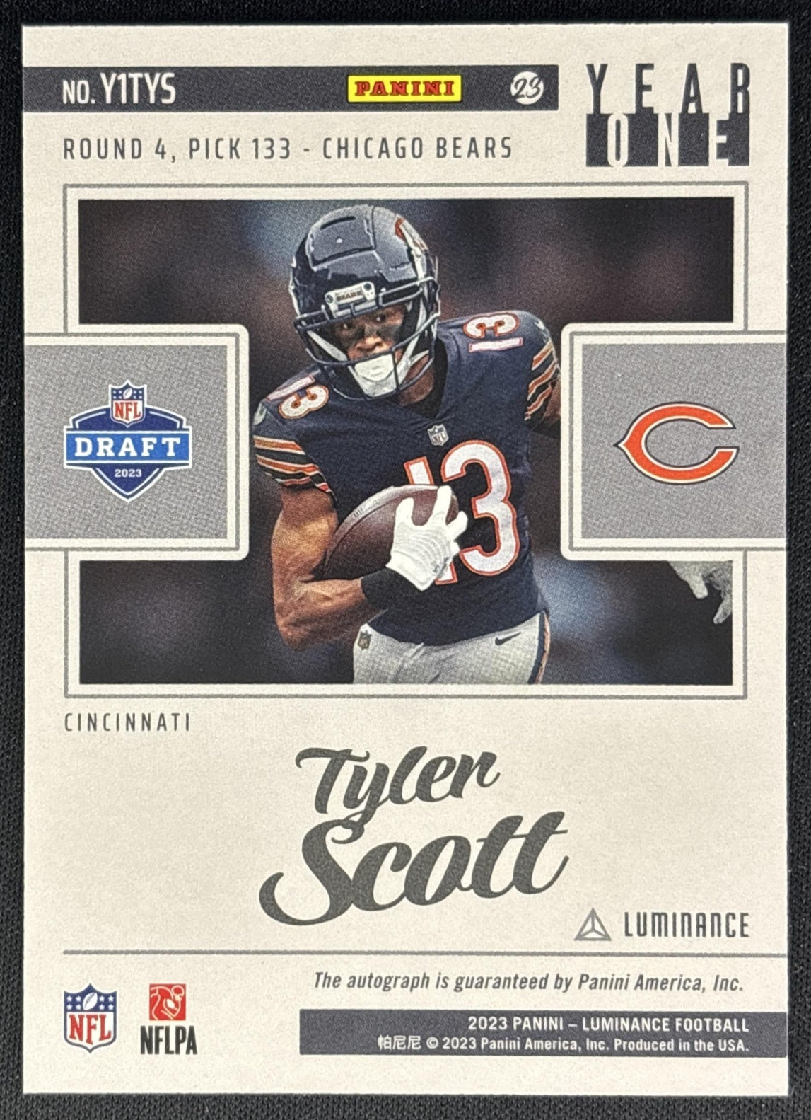 Tyler Scott 2023 Panini Luminance Year One Signatures RPS Bears Sports Trading Cards