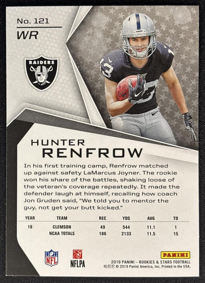 Hunter Renfrow 2019 Panini Rookies & Stars Raiders back