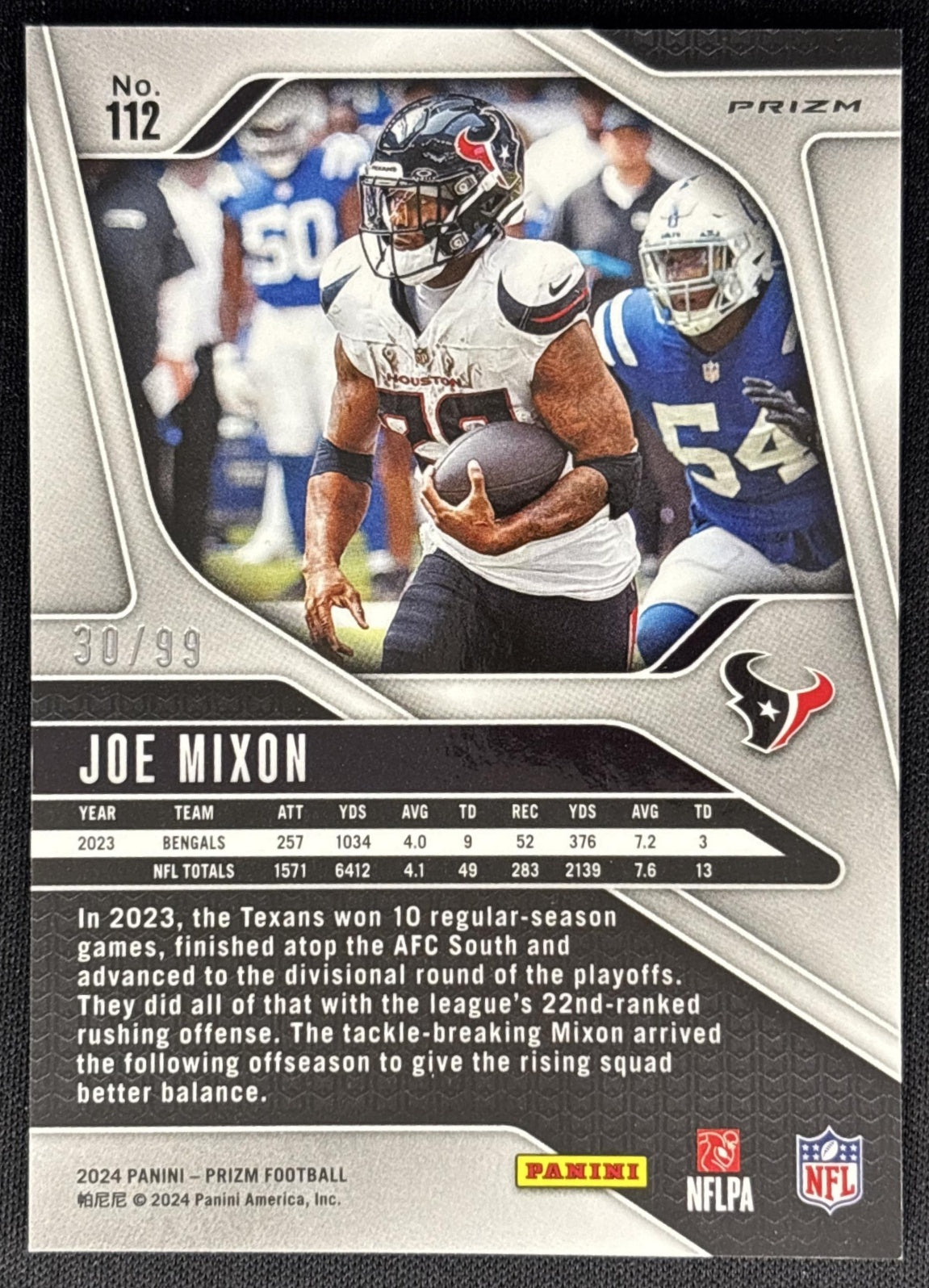 Joe Mixon 2024 Panini Prizm Blue Ice /99 Texans Sports Trading Cards