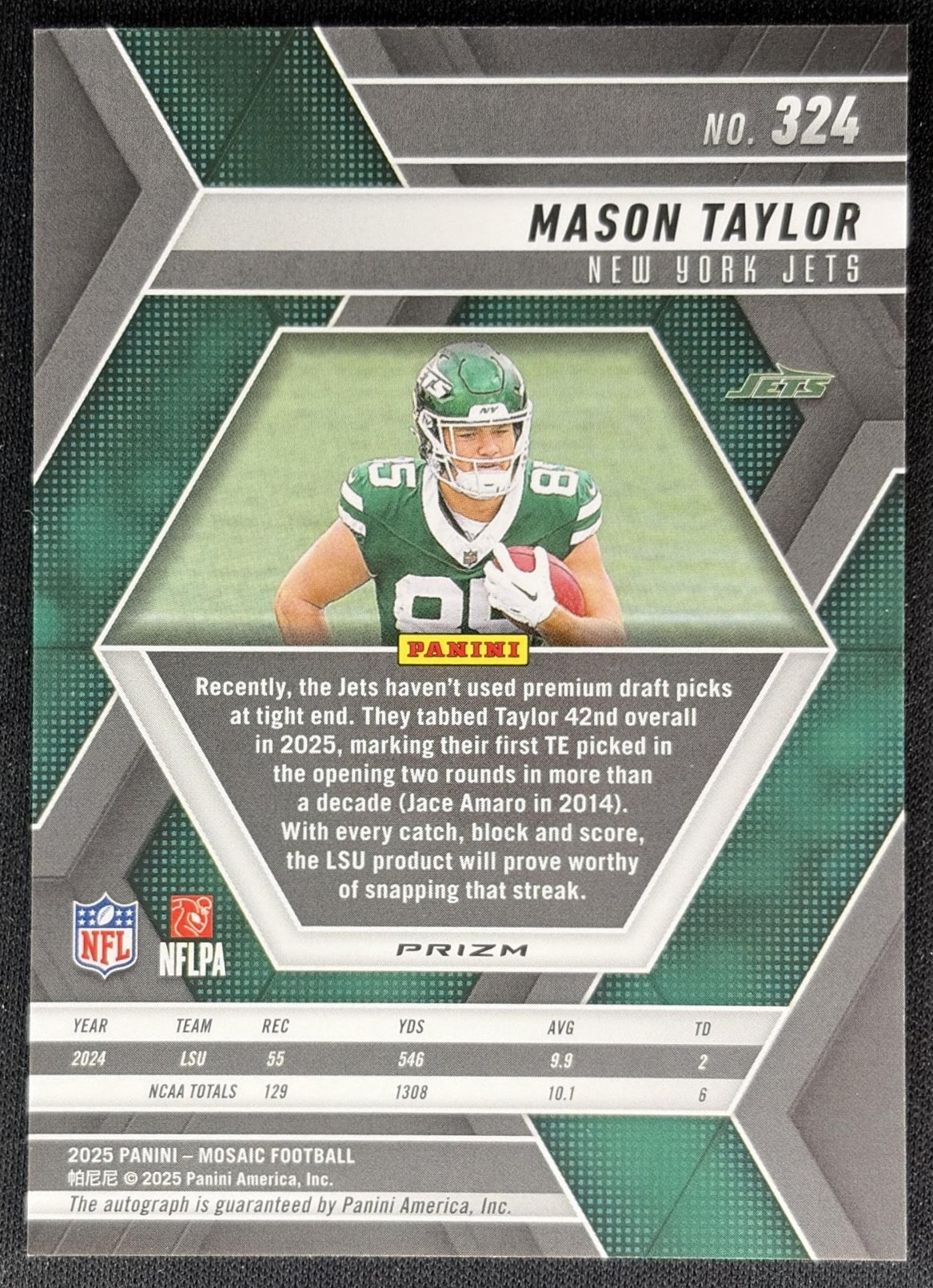 Mason Taylor 2025 Panini Prizm Draft Picks Auto Tigers back