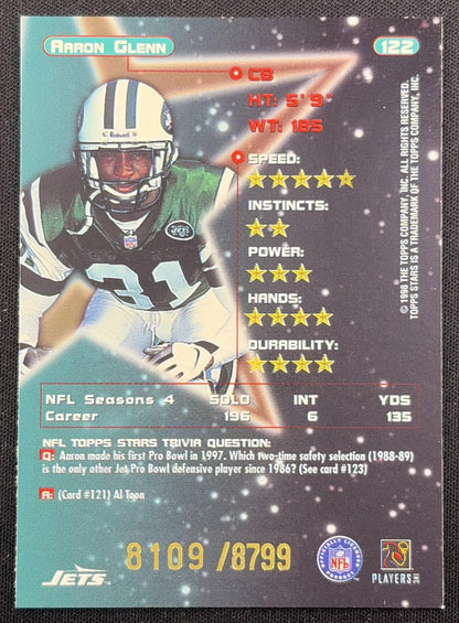 Aaron Glenn 1998 Topps Stars Bronze Star /8799 Jets back