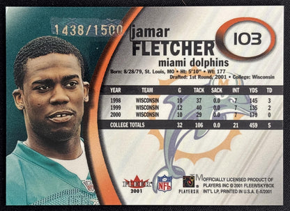 Jamar Fletcher 2001 Fleer E-X /1500 Titans back