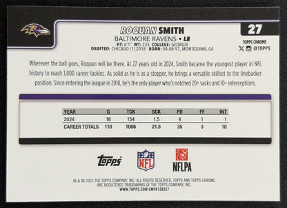 Roquan Smith 2025 Topps Chrome RayWave Refractor Ravens