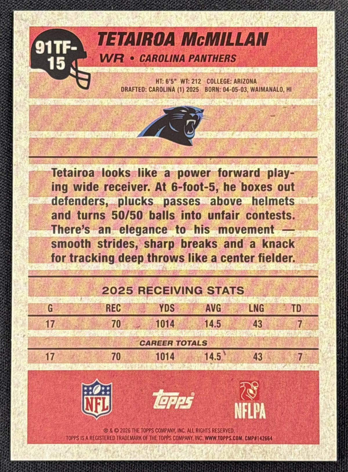 Tetairoa McMillan 2026 Topps 1991 Crackle Foil Panthers