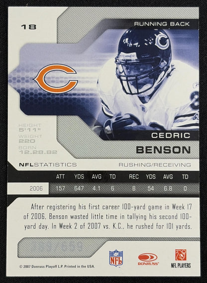 Back of Cedric Benson 2007 Leaf Limited /659 Bears sports trading card