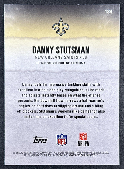 Danny Stutsman 2025 Topps Signature Class Rookie Blue & Yellow Foil Saints