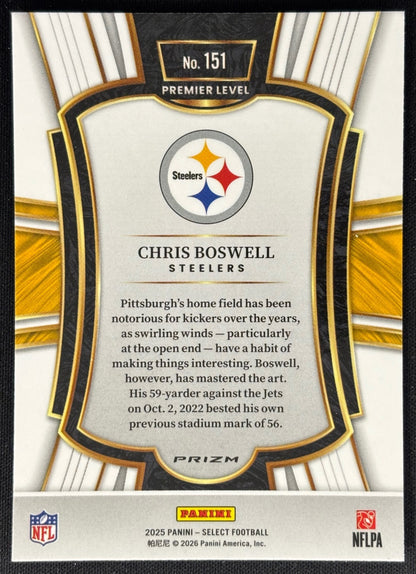 Chris Boswell 2025 Select Premier Level Silver Prizm Steelers Sports Trading Card