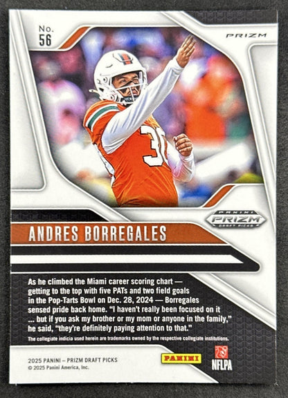 Andres Borregales 2025 Panini Prizm Draft Picks Red Wave Hurricanes Patriots