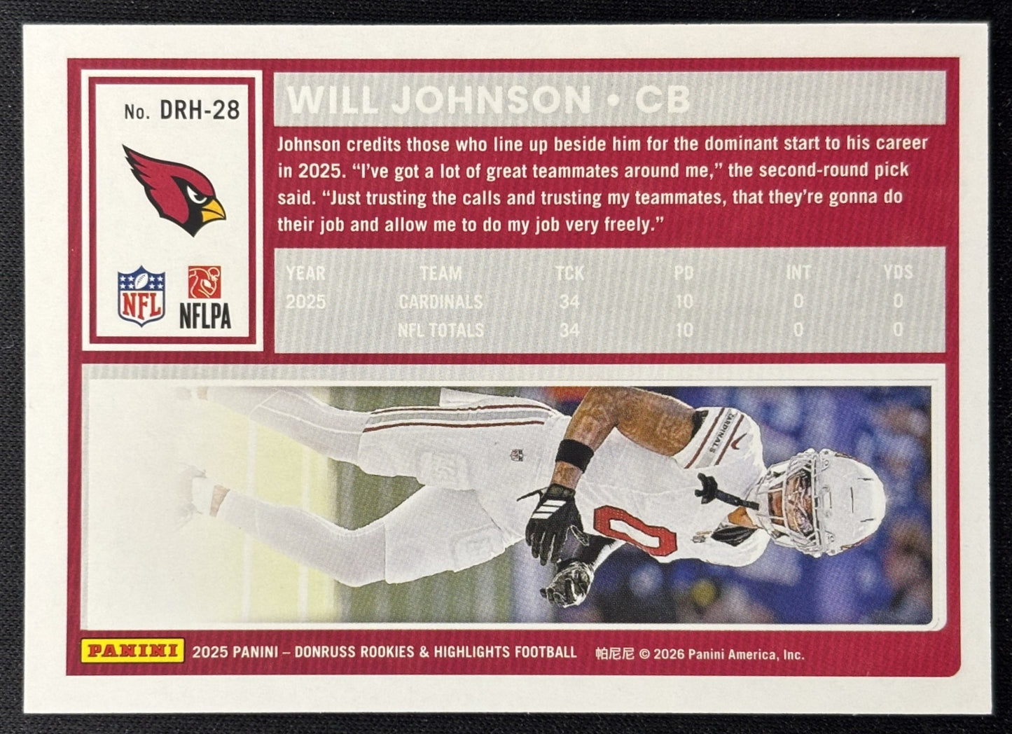 Will Johnson 2025 Panini Donruss Rookies & Highlights Cardinals Sports Trading Cards