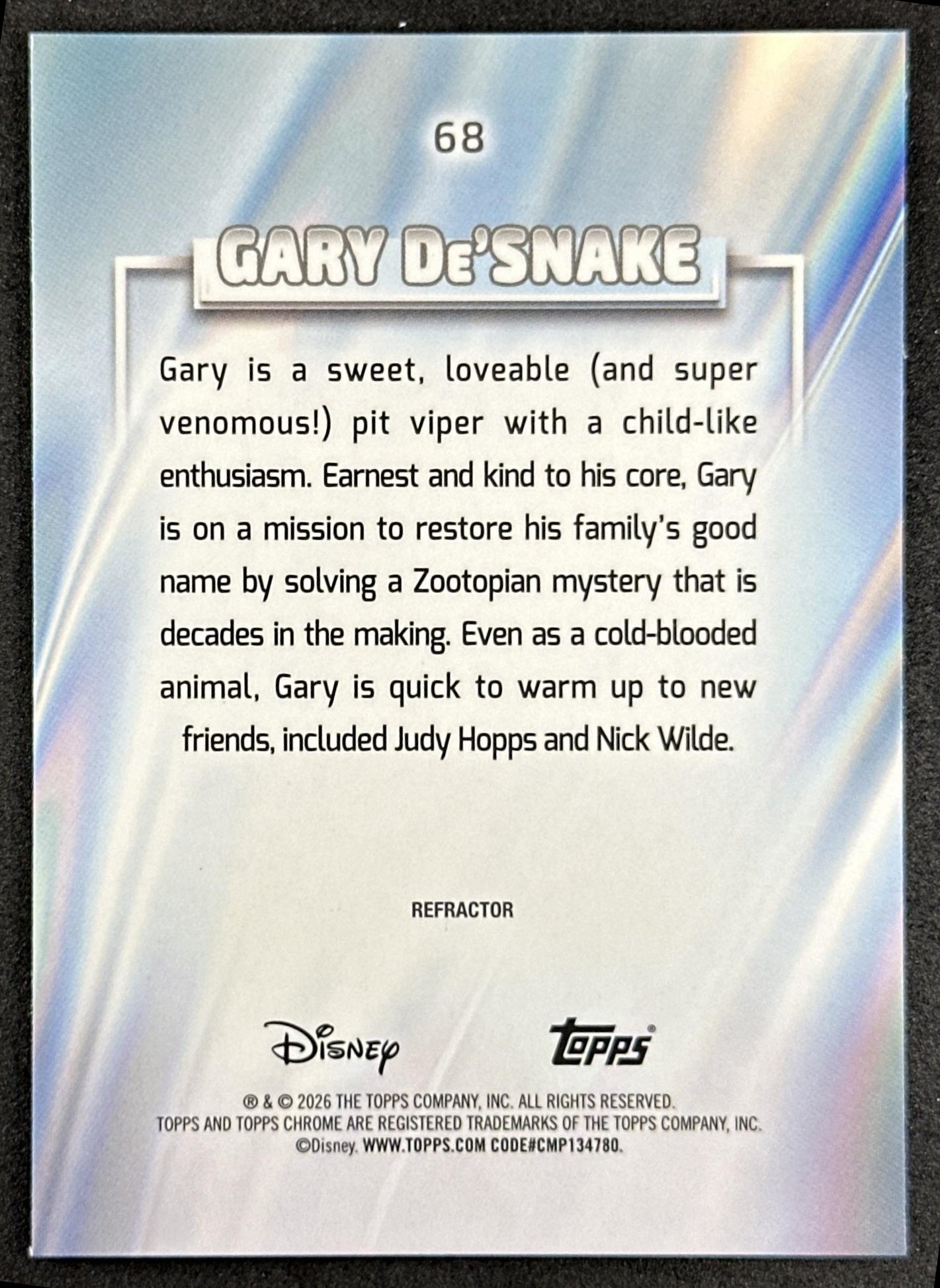 Gary De'Snake 2026 Topps Chrome Disney Refractor Zootopia 2 Back