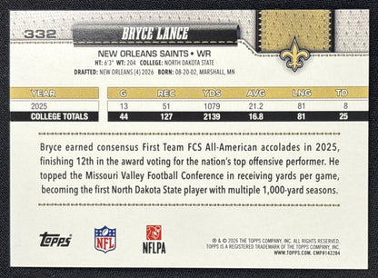 Bryce Lance 2026 Topps Rainbow Foil Saints