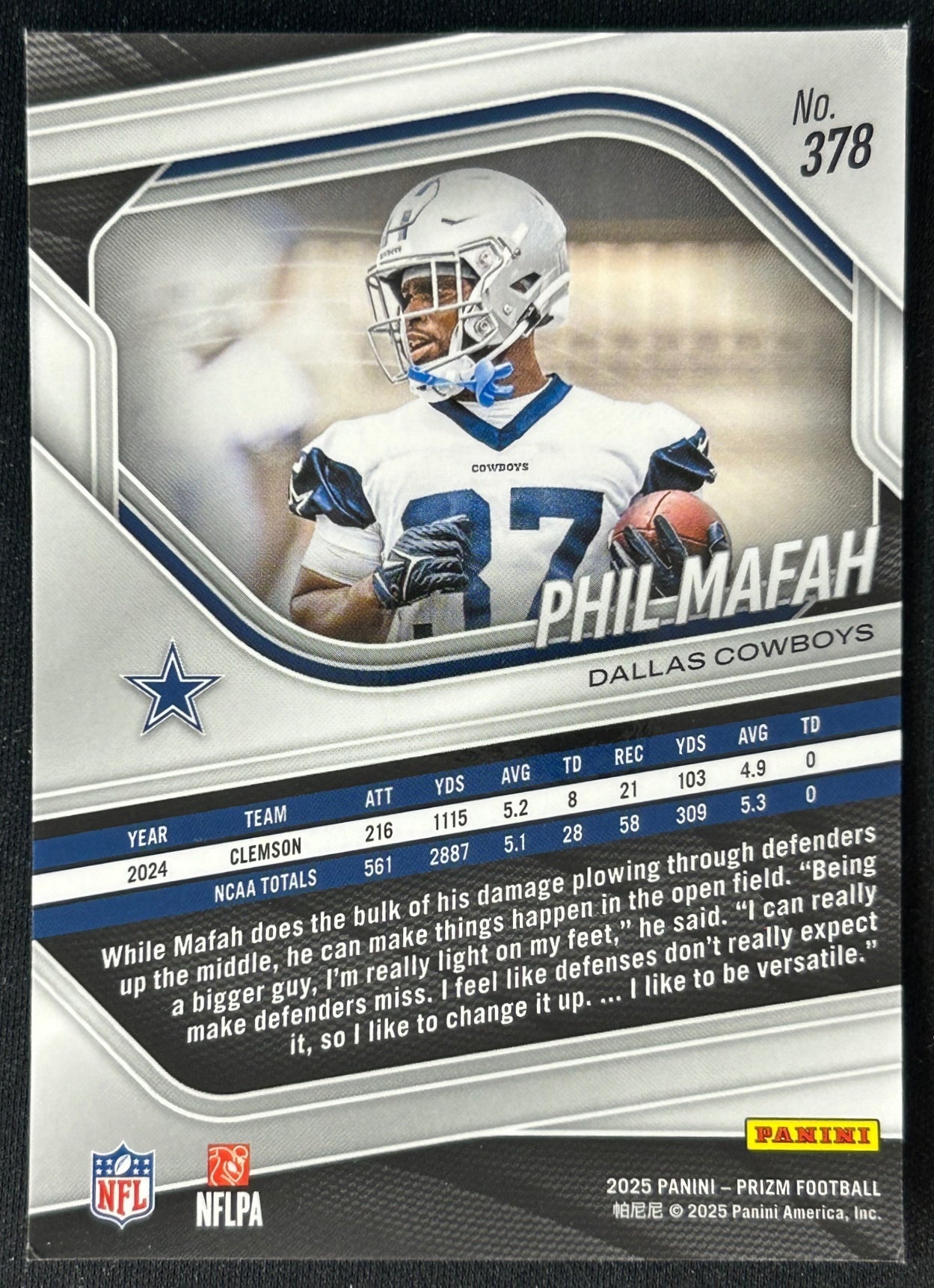 Phil Mafah 2025 Prizm Rookie Cowboys Sports Trading Cards
