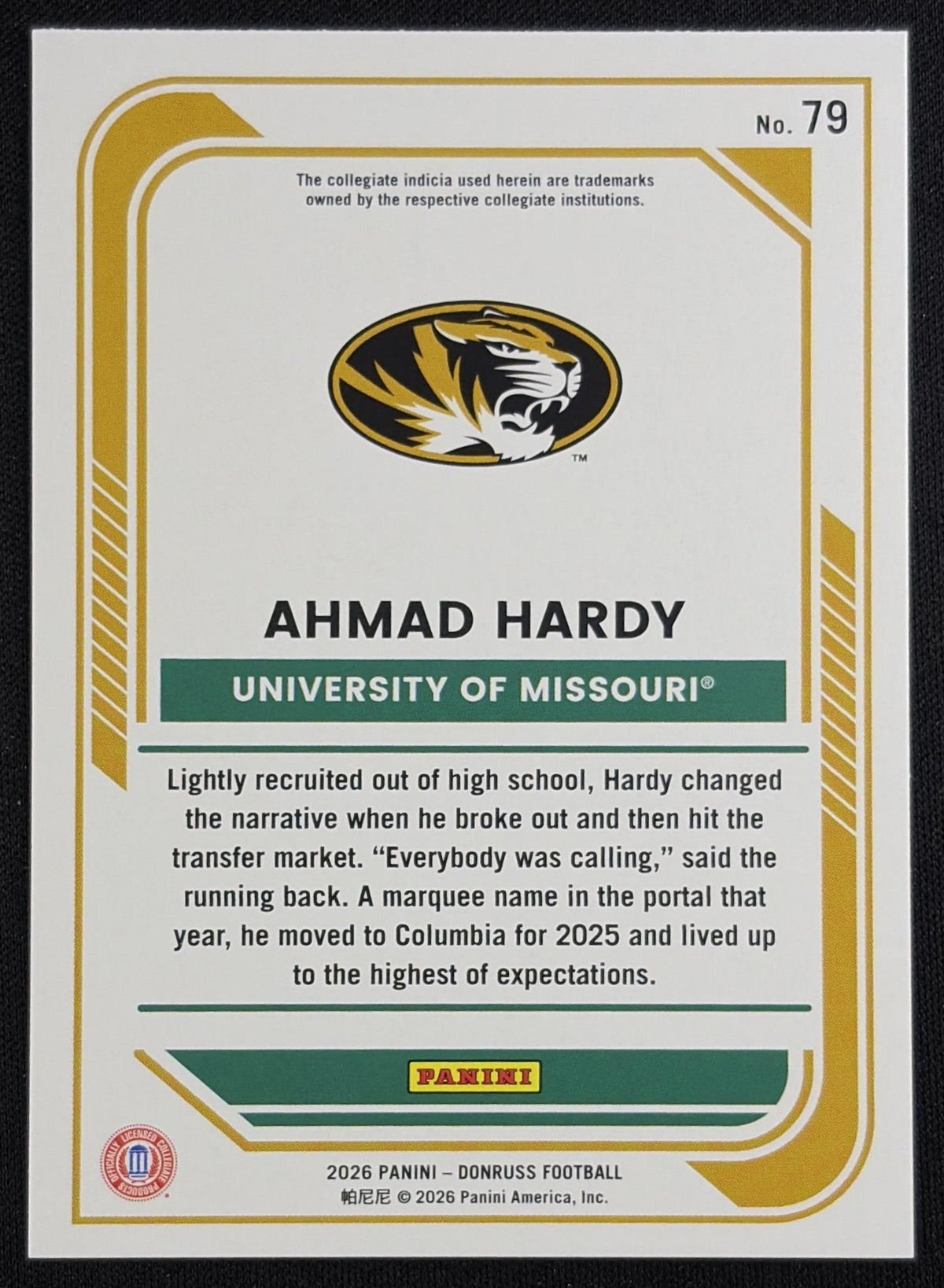 Ahmad Hardy 2026 Panini Donruss Lighting Tigers