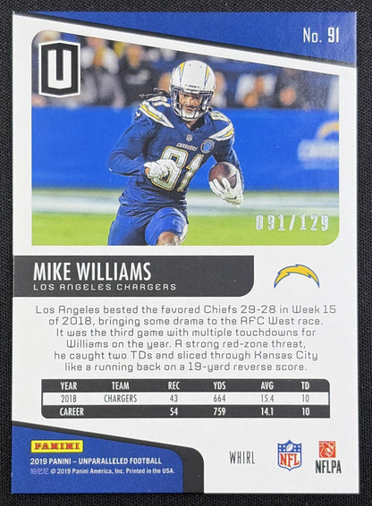 Mike Williams 2019 Panini Unparalleled Whirl /129 Chargers