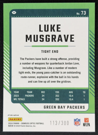 Luke Musgrave 2024 Panini Donruss Optic Wave /300 Packers Back