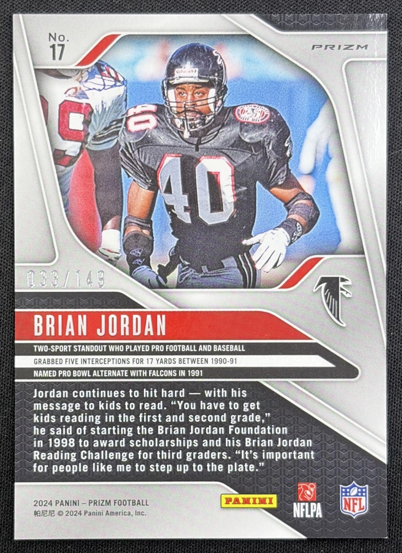 Brian Jordan 2024 Panini Prizm Red Wave /149 Falcons