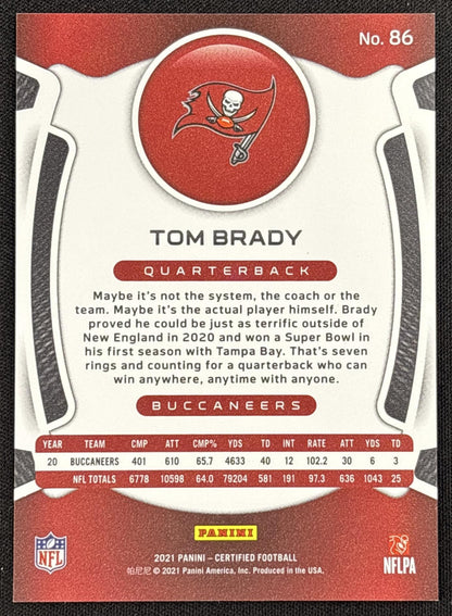 Tom Brady 2021 Panini Certified Mirror Orange /149 Buccaneers - back