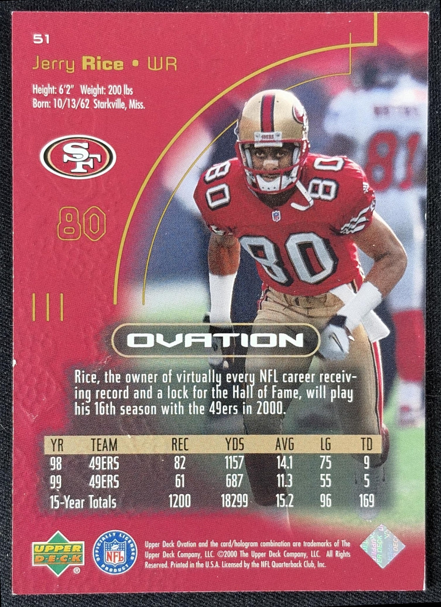 Jerry Rice 2000 Upper Deck Ovation 49ers