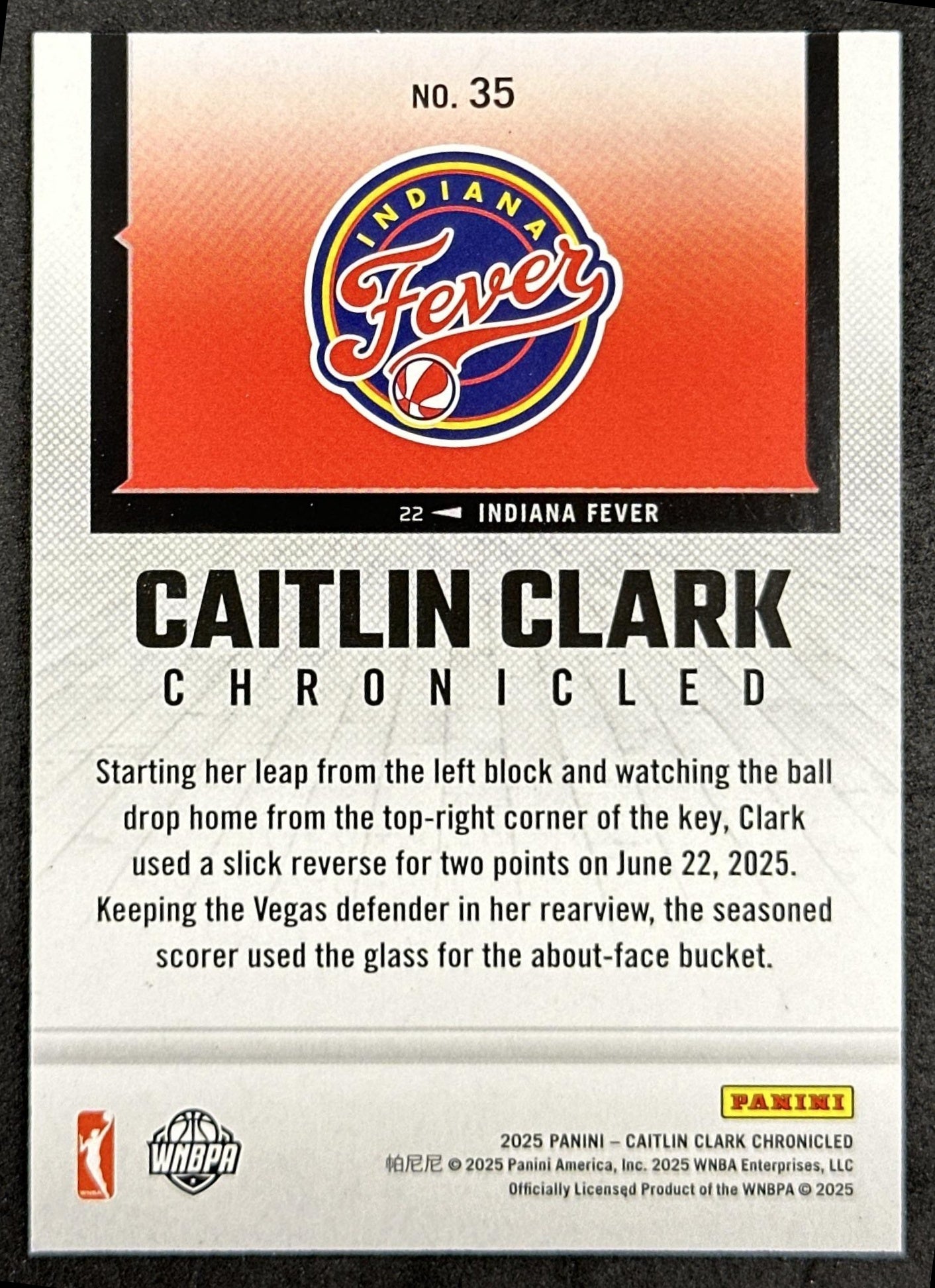Caitlin Clark 2025 Panini Chronicled WNBA Holo Fever 35 Indiana Fever