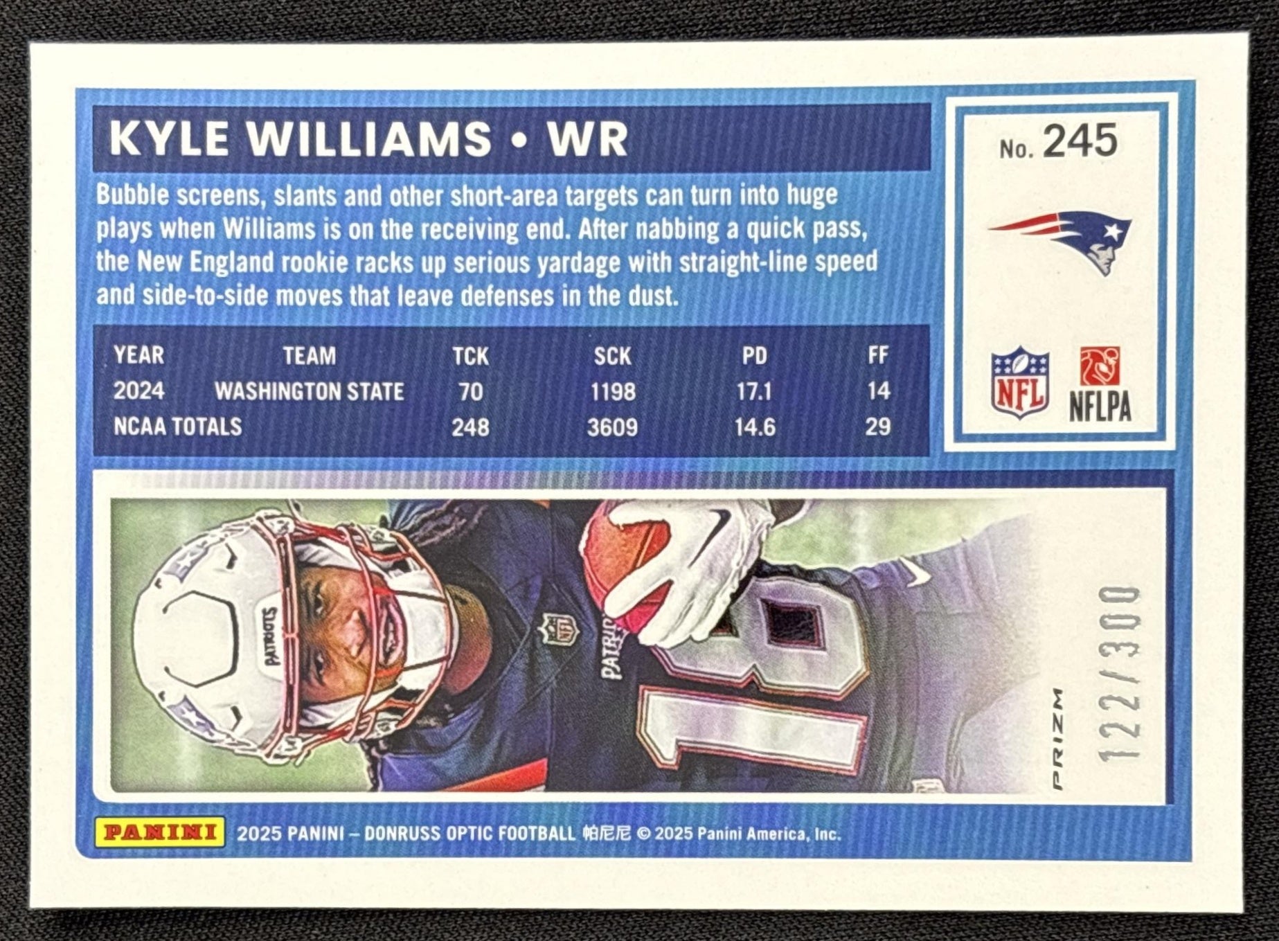 Kyle Williams 2025 Panini Donruss Optic Rated Rookie Wave Prizm /300 Patriots