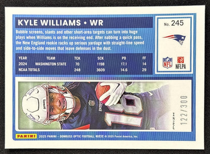 Kyle Williams 2025 Panini Donruss Optic Rated Rookie Wave Prizm /300 Patriots